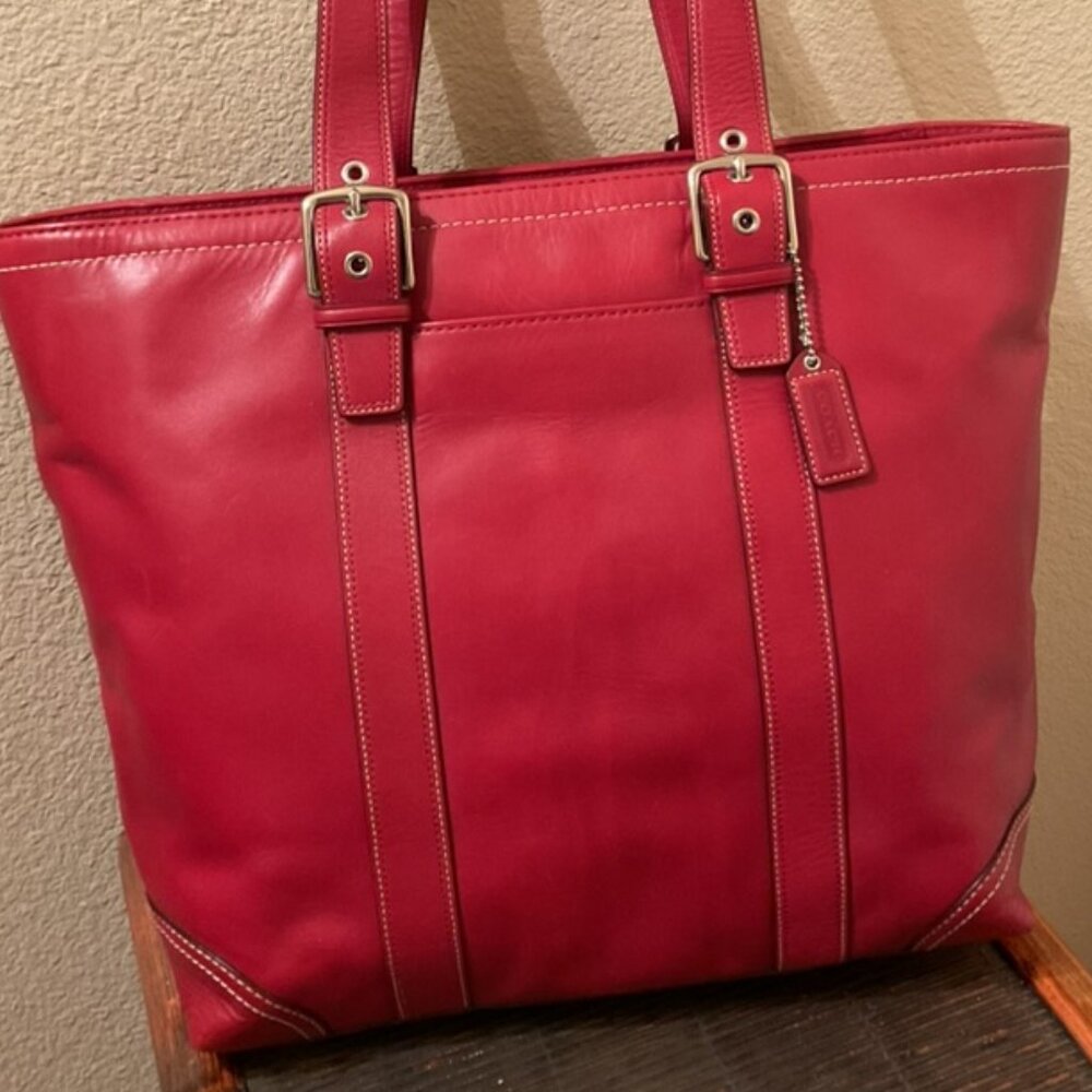Vintage Coach Hampton Red Leather Shopper Tote Handbag - Picture 2 of 6